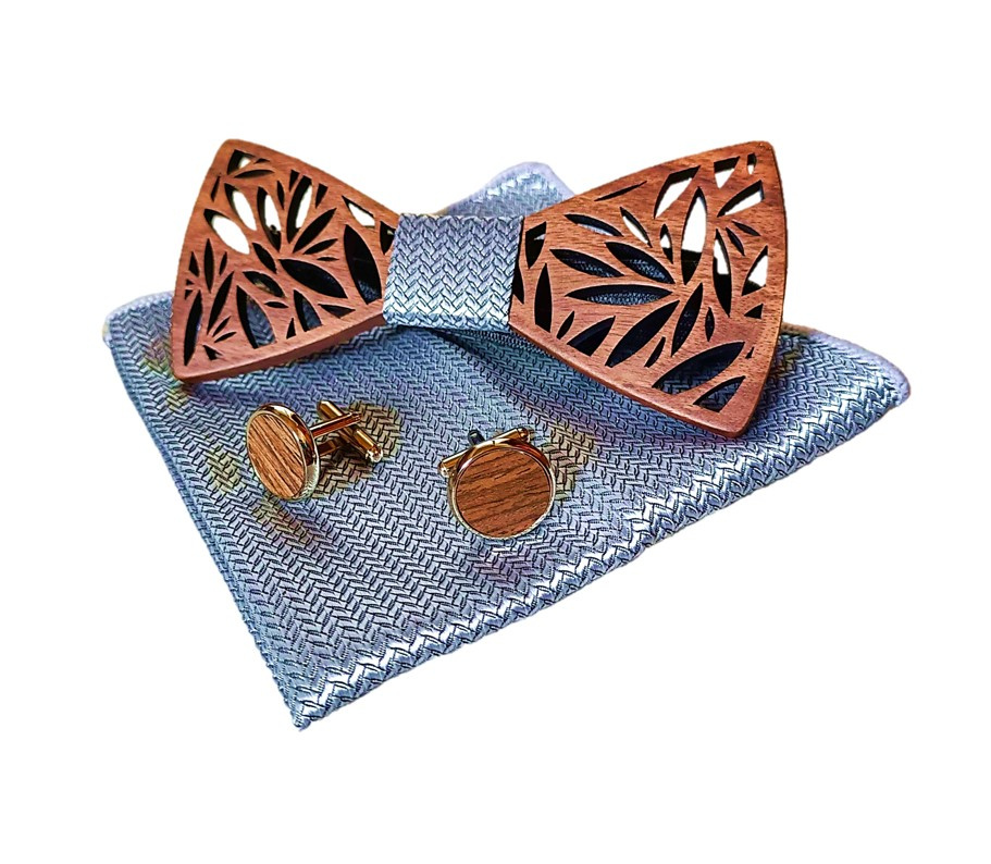 Strieborný drevený motýlik - kompletný set