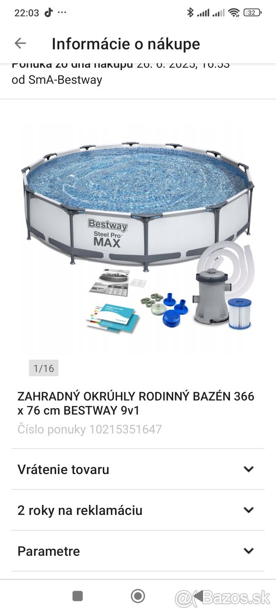 Bazen 366x76 cm novy, nerozbaleny