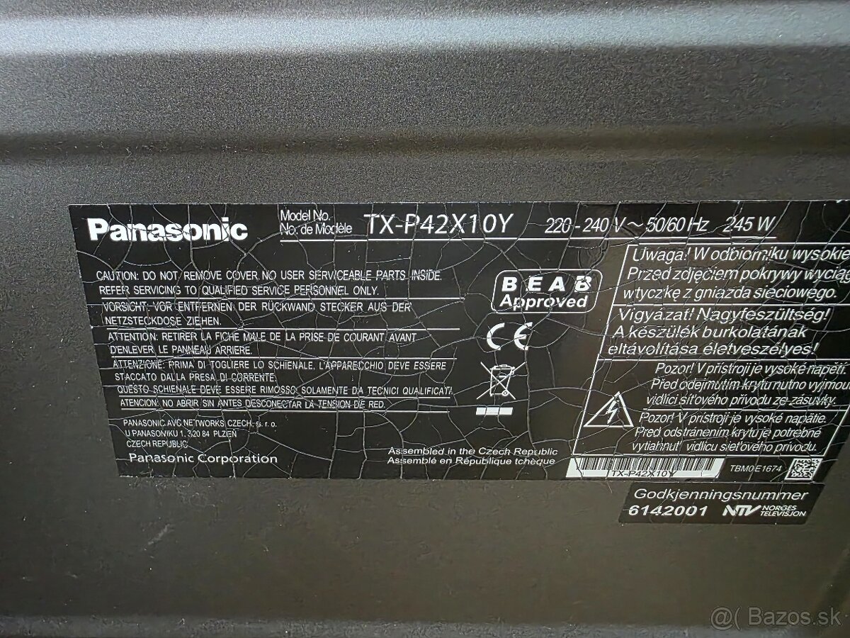 Plazmový TV Panasonic TX-P42X10Y – 42" HD Ready