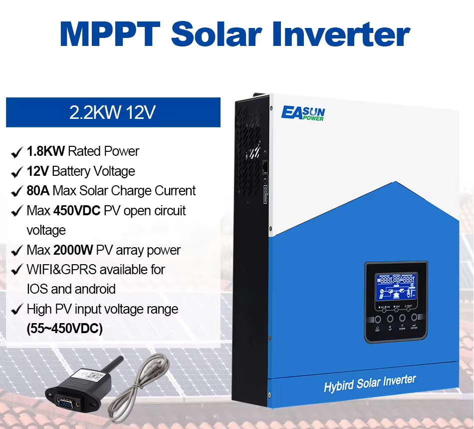 Solány hybridný menič 230V EAsun 2kW/12V s MPPT a WiFi