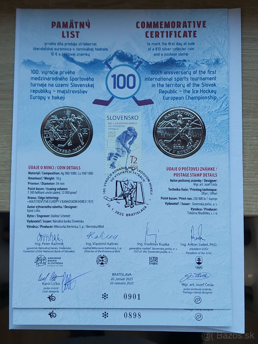 Pamätný list Majstrovstvá Európy v hokeji