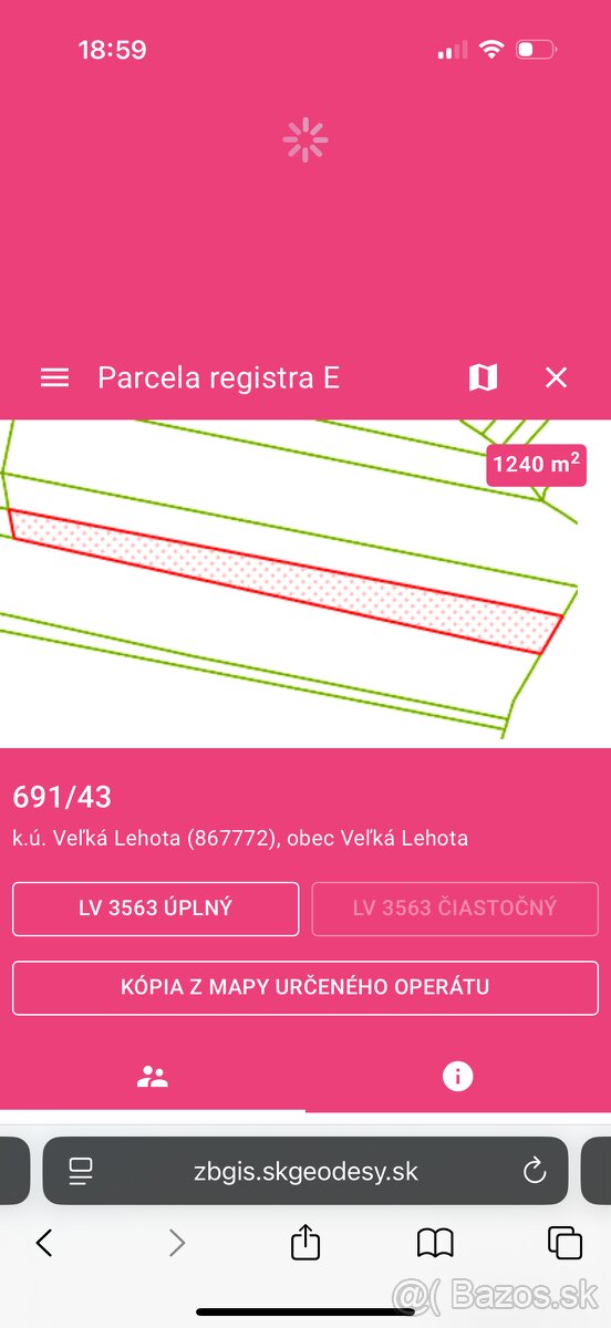 Predaj pozemku v obci Veľká Lehota výmera 1240 m2