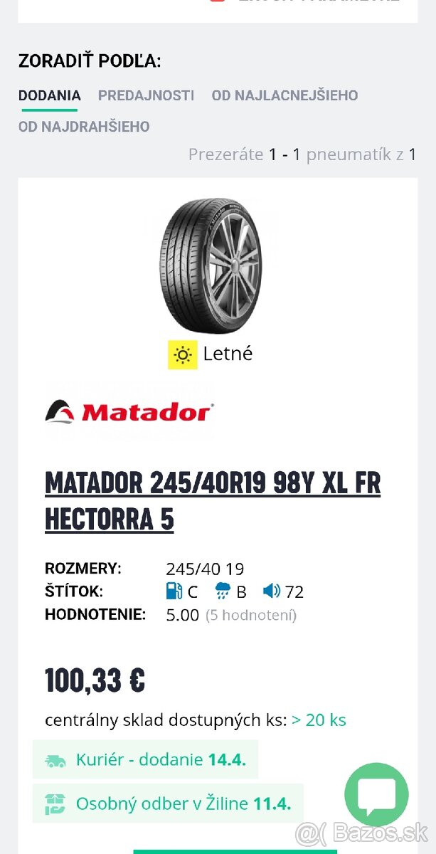 Matador nové letné pneu