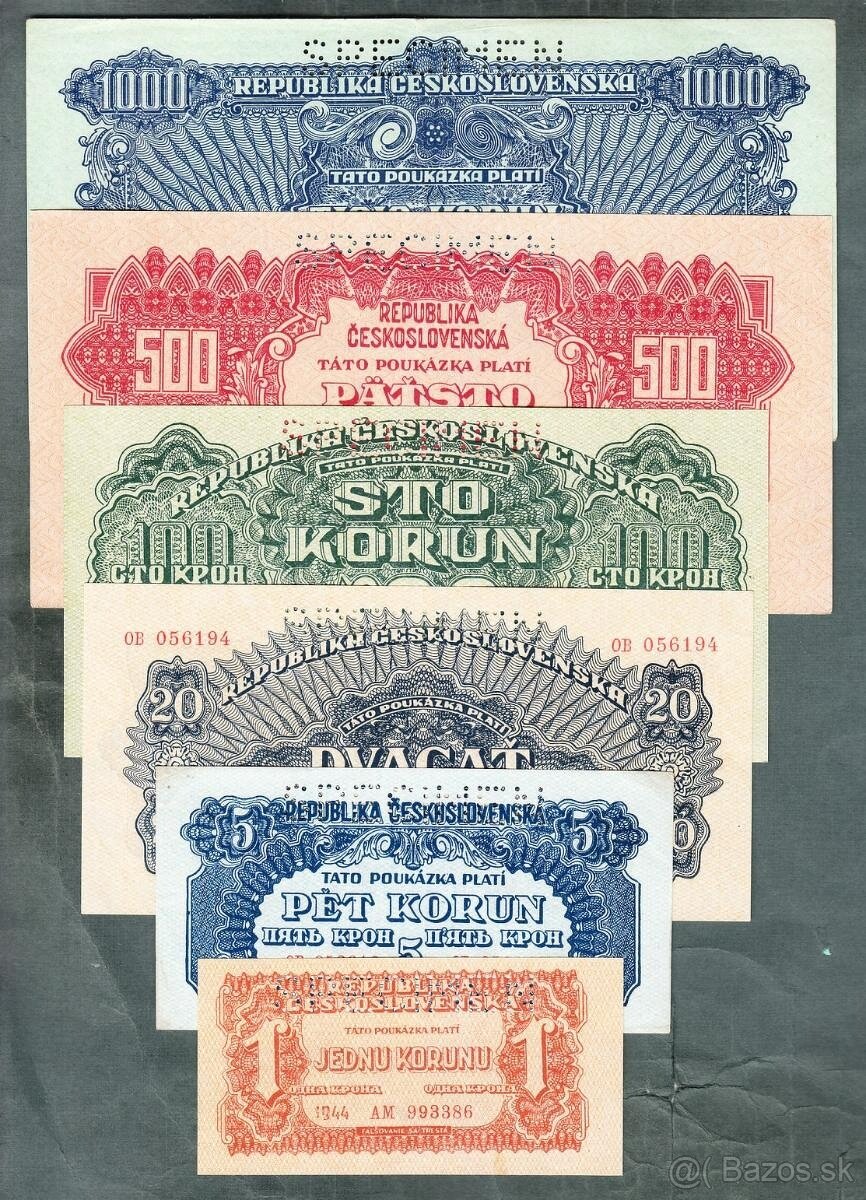 Staré bankovky KOMPLET SESTAVA 1944 pěkný stav, originál, ce