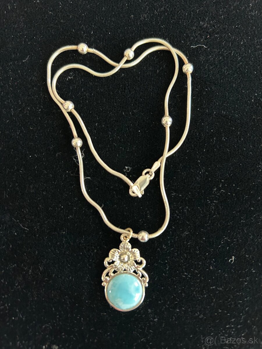 Prirodny Larimar - Strieborny nahrdelnik