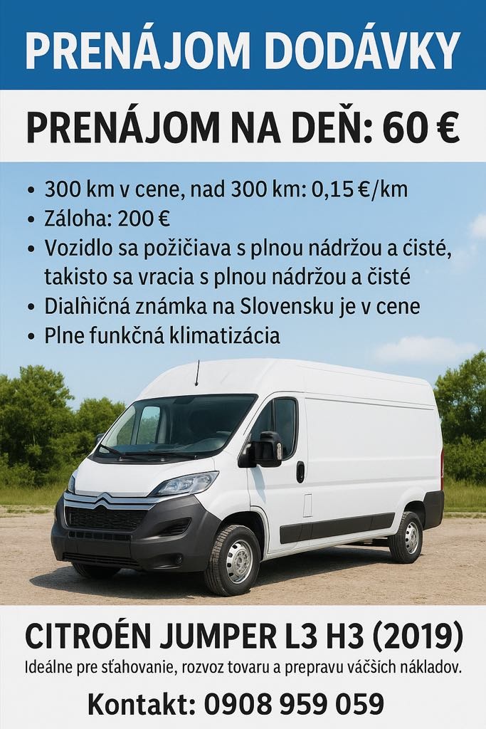 Prenájom dodavky, osobne auto, pickup