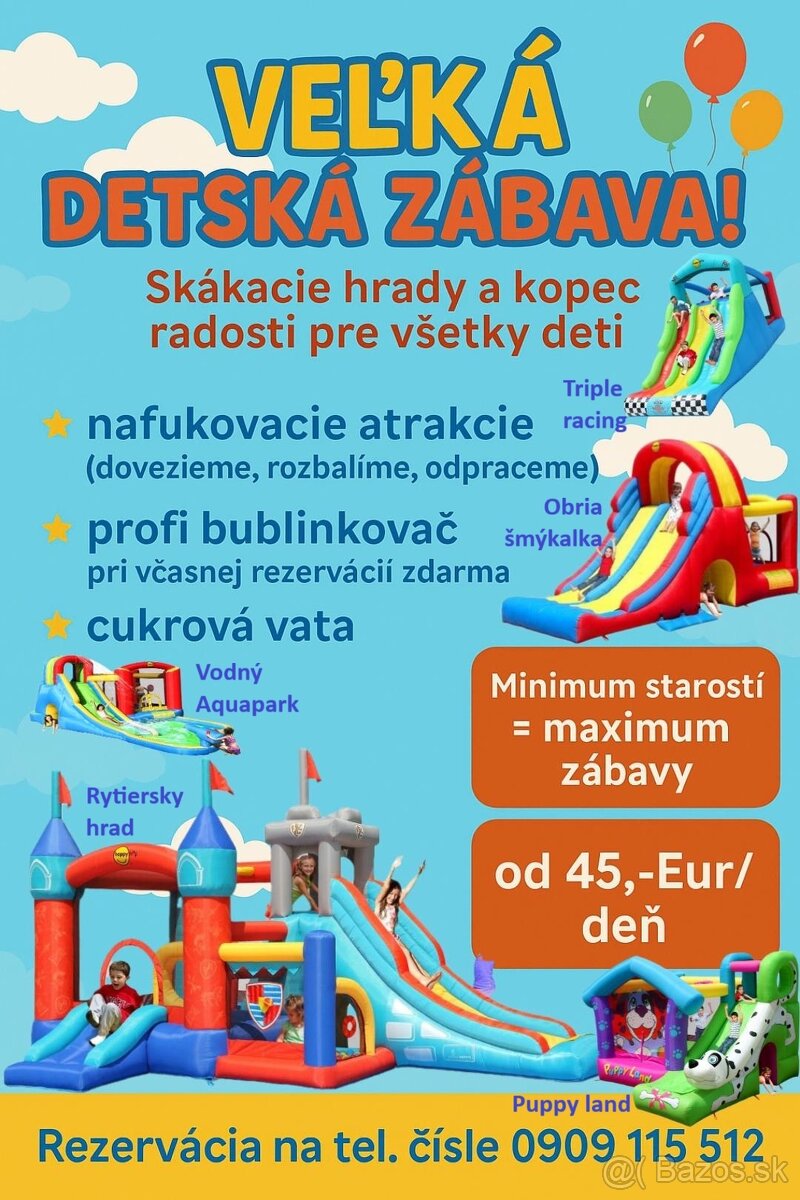 Skakaci hrad, skakacie hrady na zapozicanie, cukrova vata