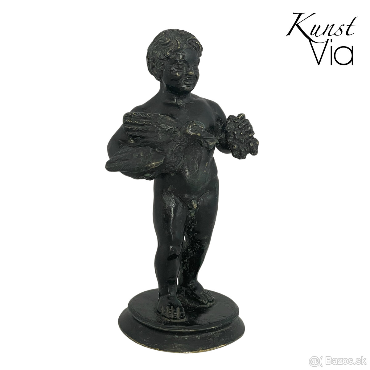 Bronzová soška – cherub s hroznom