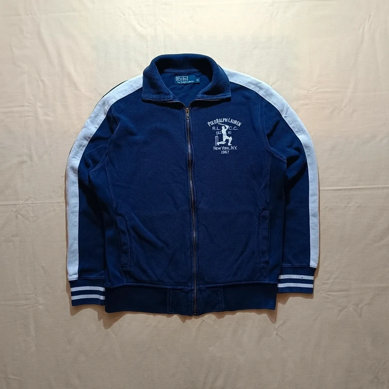Vintage Polo Ralph Lauren modrá mikina na zips bez kapucne M