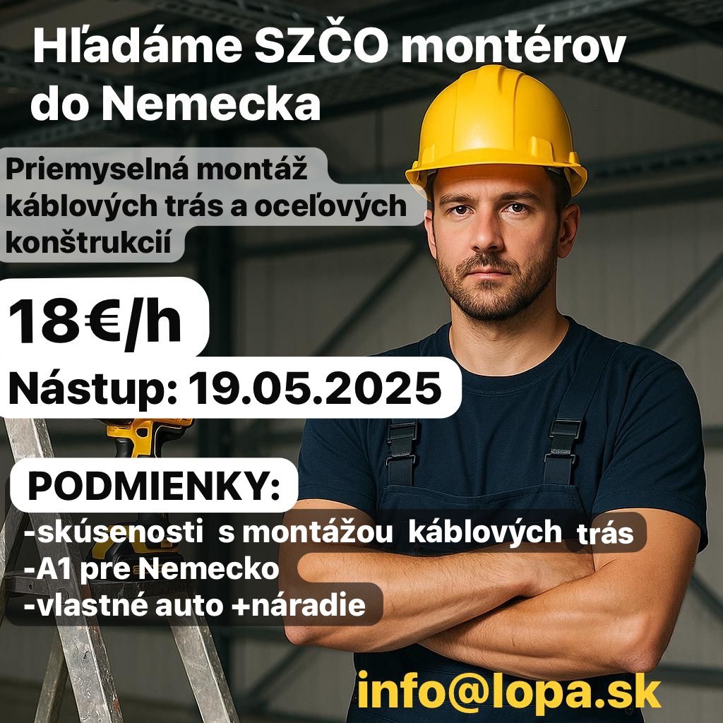 Hľadáme SZČO montérov káblových trás do Nemecka ✅
