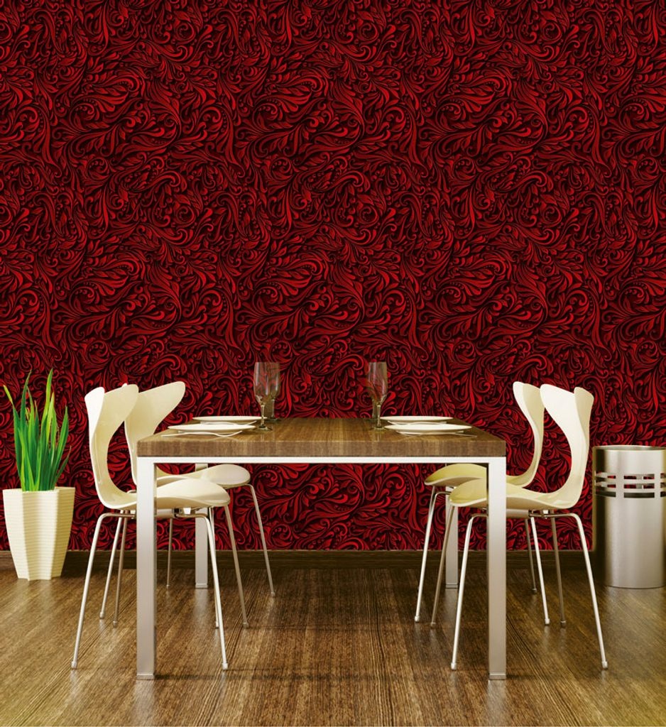 Červená tapeta s ornamentom DIMEX