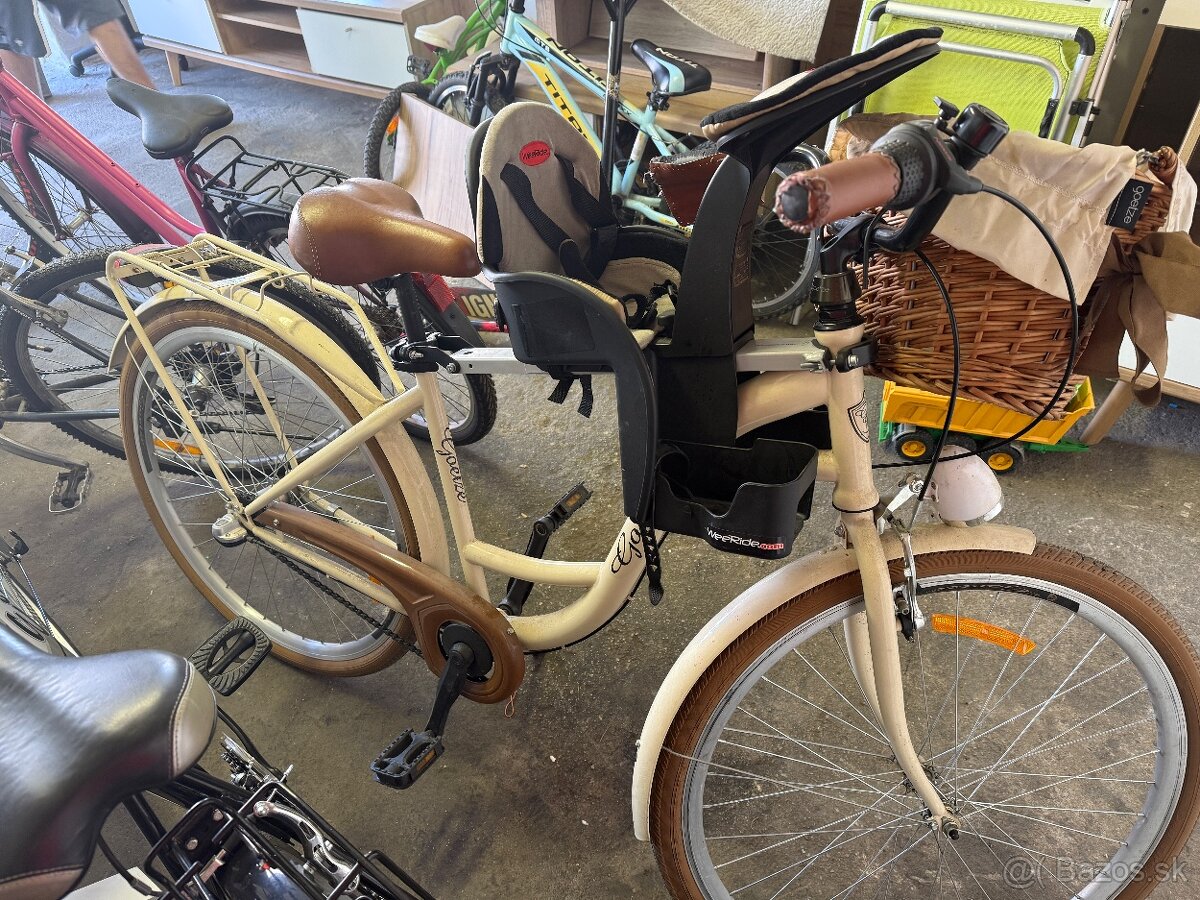 Predám dámsky retro bicykel s detskou sedačkou a košíkom