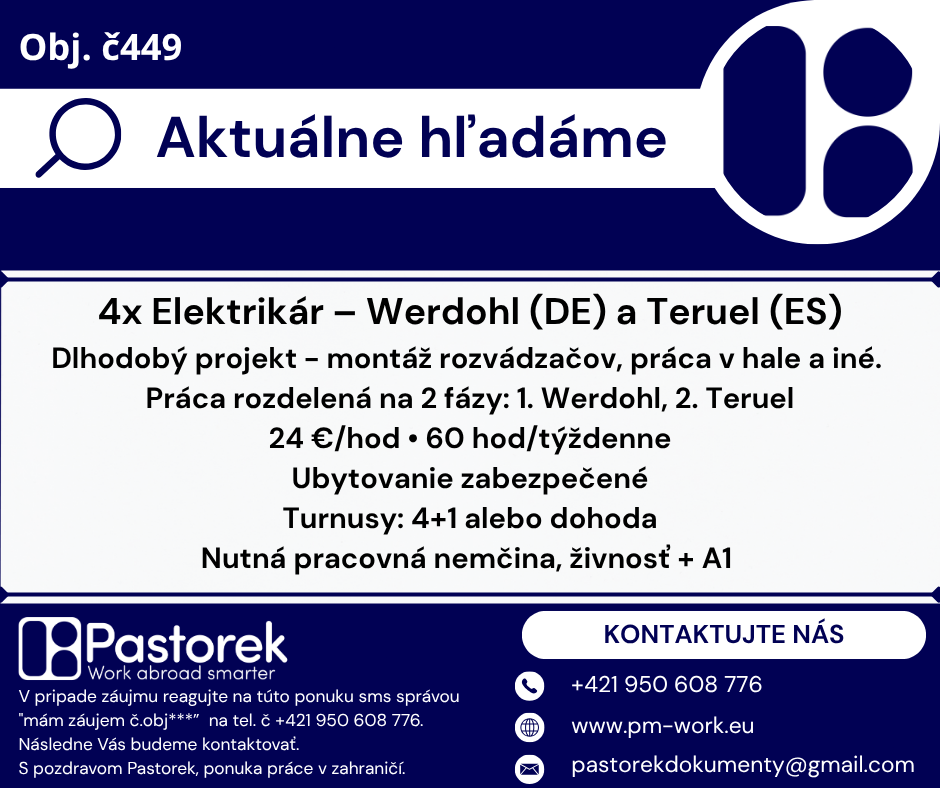 4x ELEKTRIKÁR – PRIEMYSELNÁ ELEKTROINŠTALÁCIA - NEMECKO
