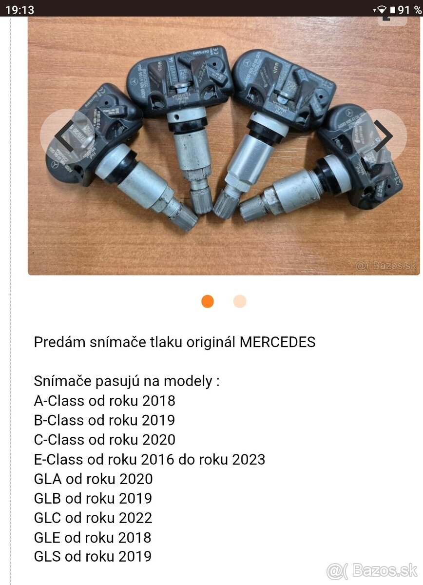 Originálne snímače tlaku pneumatík na Mercedes