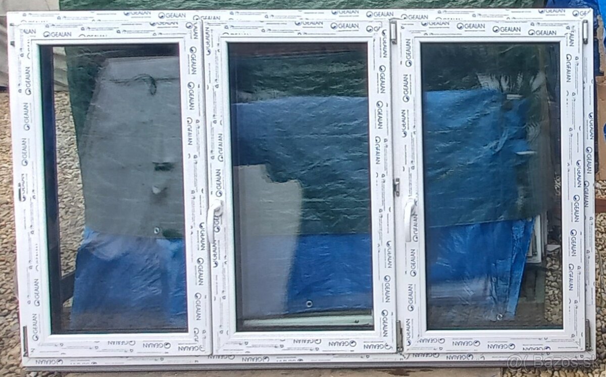 Predám trojkridlove plast. okna 200x123 orech/biela 3sklo