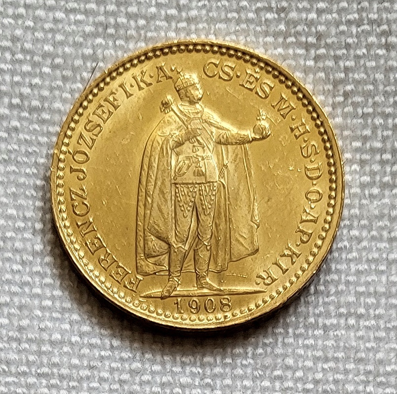 Uhorská 20 koruna FJI, 1908 kb, vzácny ročník, super stav
