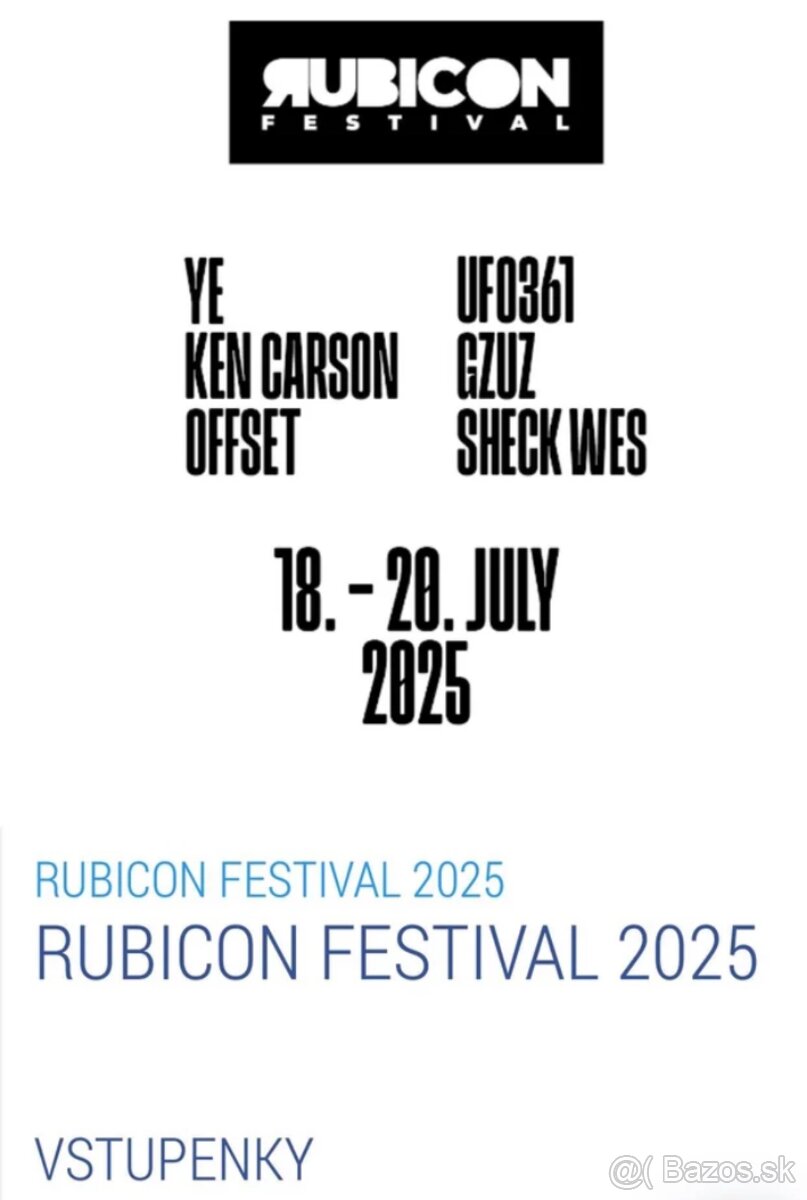 Predam 1ks listok na 3 dni Rubicon Ba od 18. do 20. júla