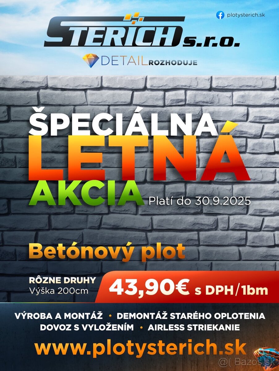 AKCIA- Bezpórové vibroliate betónové oplotenie od výrobcu.