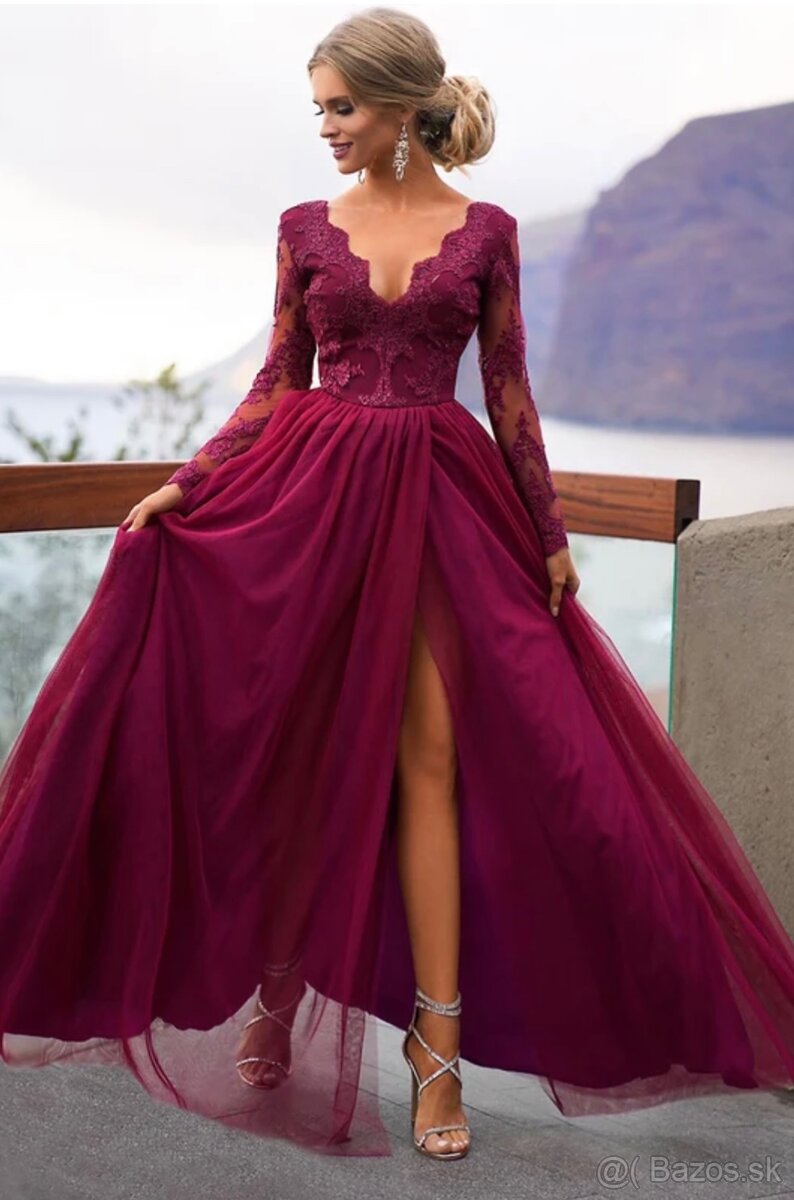 Bordové spoločenské šaty XS L