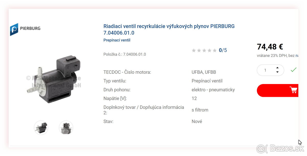 Riadiaci ventil recyrkulácie výfukových plynov PIERBURG 7.04