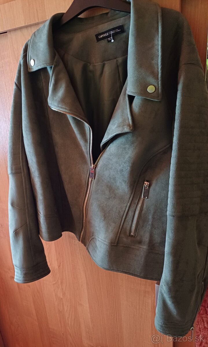 Zelená bunda pre moletky imitácia velurovej koze xxxl
