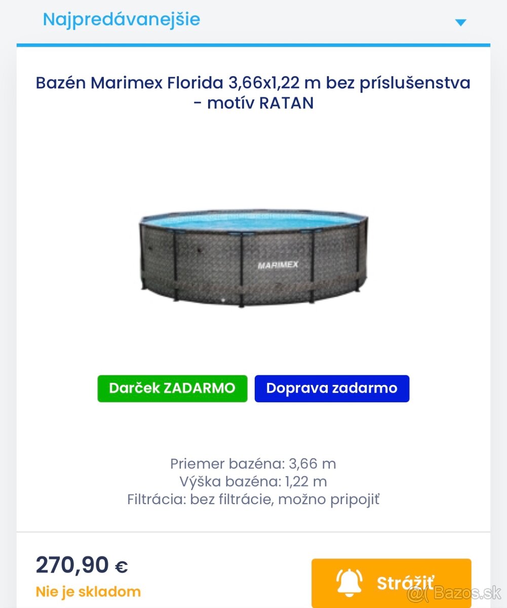 Bazén marimex Florida 3,66 x 122 s pieskovou filtráciu