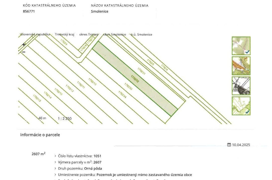 Na predaj orná pôda – Smolenice, 2607 m²