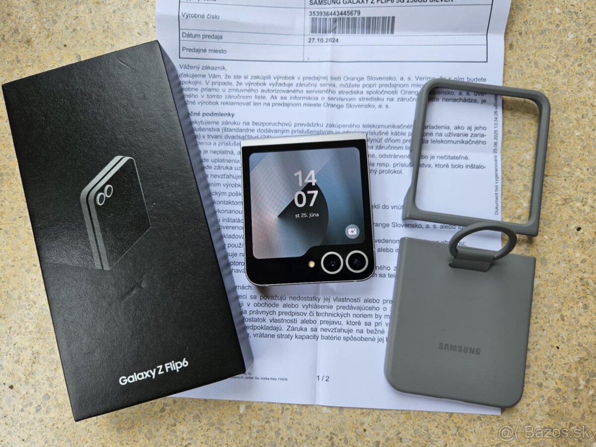 Samsung Z Flip6 12GB/256GB, strieborny,ako novy,zaruka,kryt