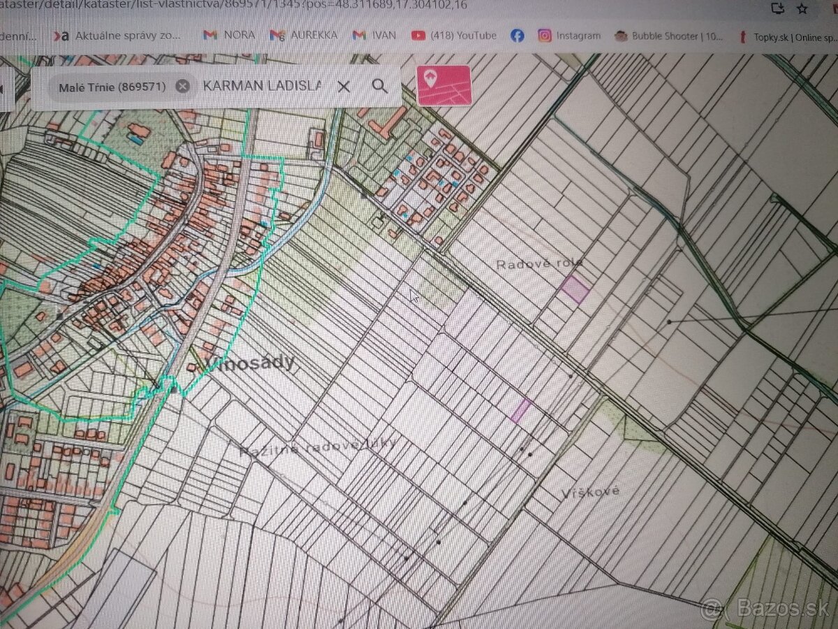 Pozemky obec Pezinok, Vinosady.