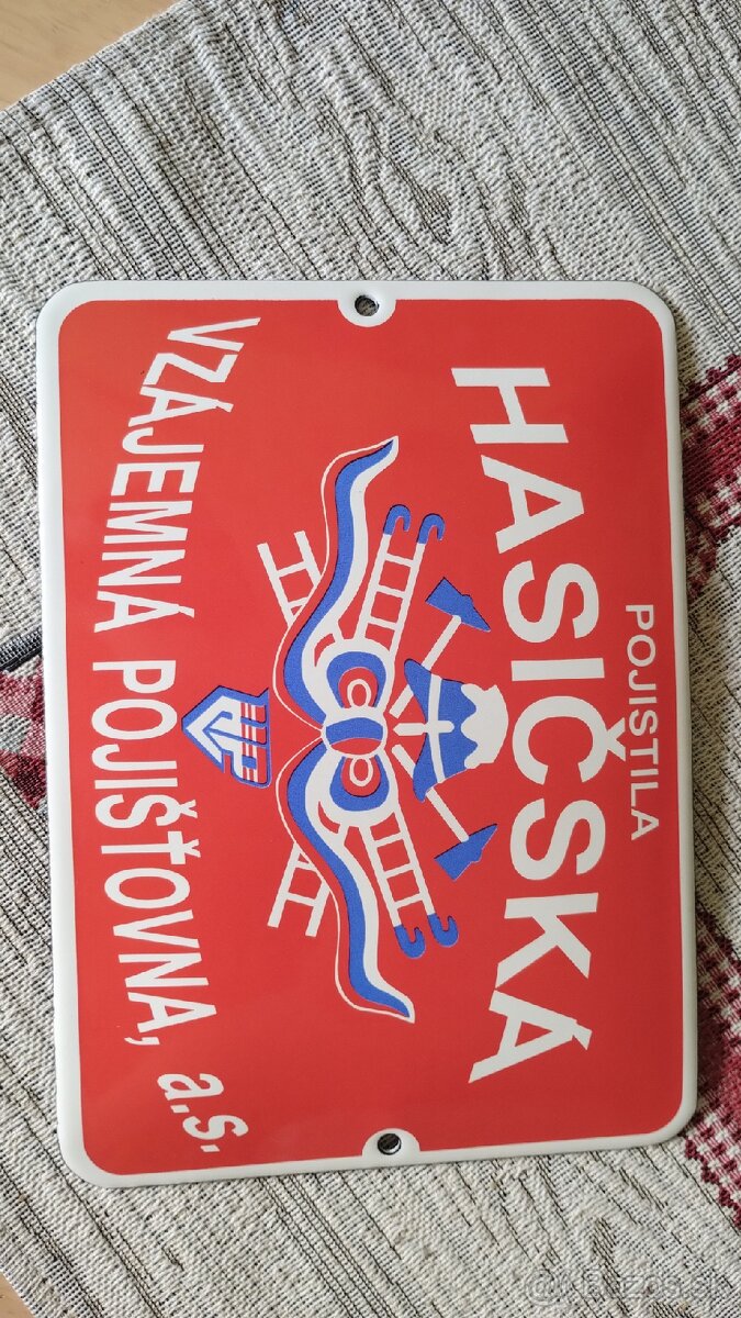 Smaltovaná tabuľka Hasičská pojišťovna