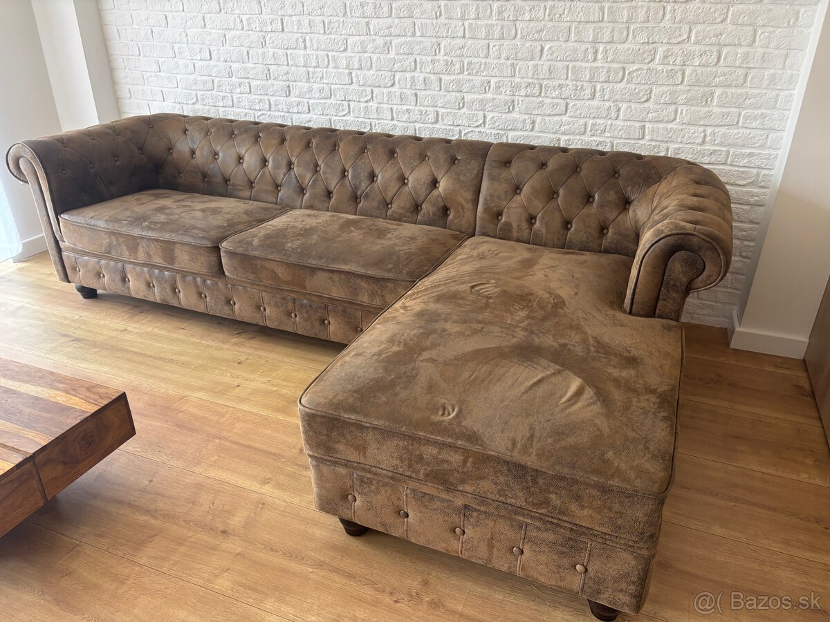 Rohová sedačka CHESTERFIELD - hnedá - pravá
