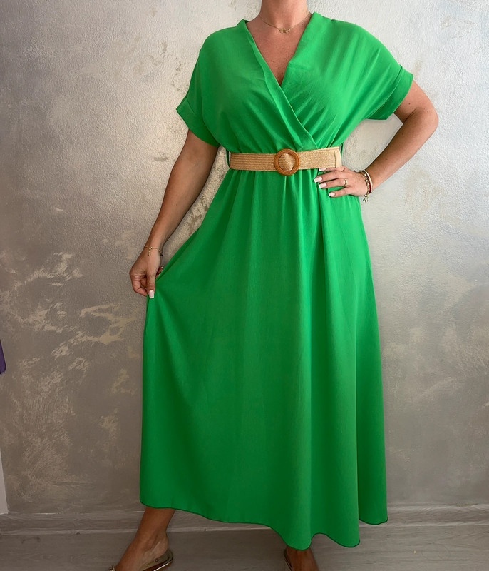 dámske dlhé zelené šaty s opaskom