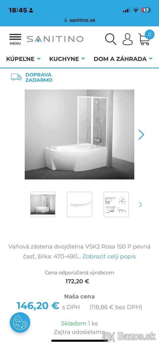 Ravak - vanova zastena VSK2 rosa P 150