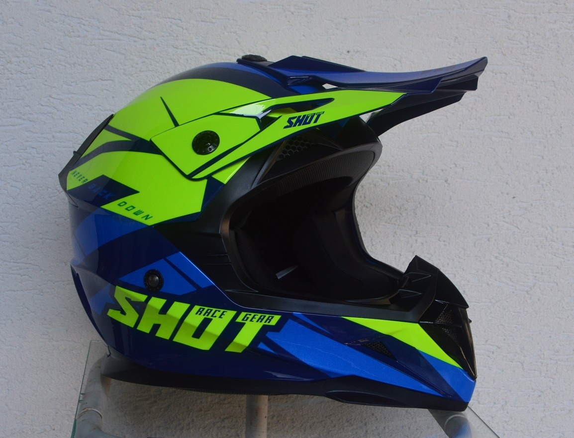 SHOT prilba okuliare modrá perleťová žltá fluo