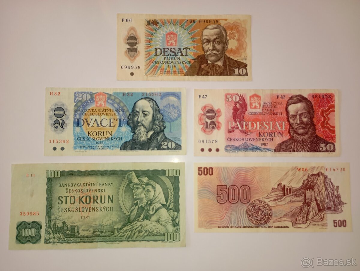 BANKOVKY 10-500 KČS, OSMDESÁTÁ LÉTA, 5 RŮZNÝCH EMISÍ