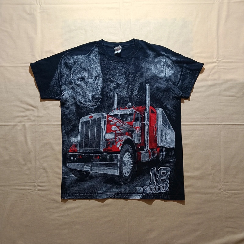Truckers wolf čierne tričko s veľkou potlačou kamión vlk M