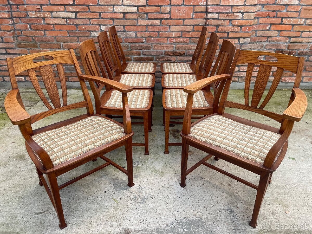 Originálne Jugendstil stoličky, 8 ks, dub, TOP STAV