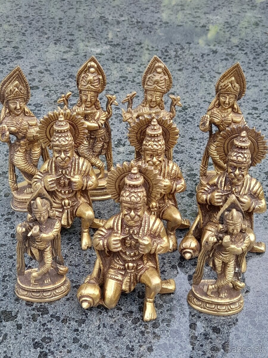 Bronzové sošky Hanuman, Krišna a ženské bohyne (10 ks)