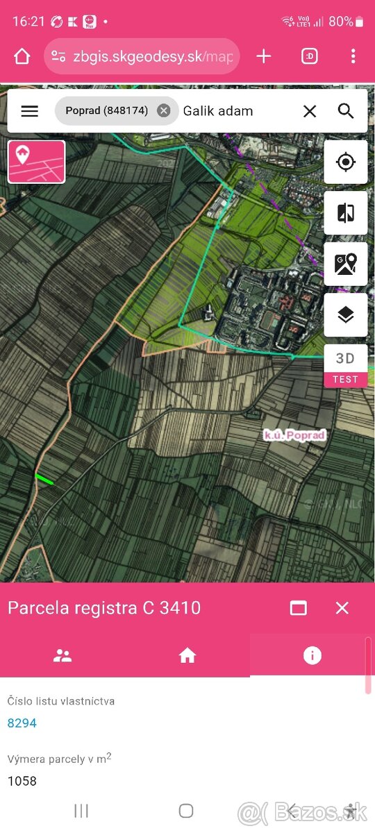 Predám parcelu 1058 m²v k.ú. Poprad