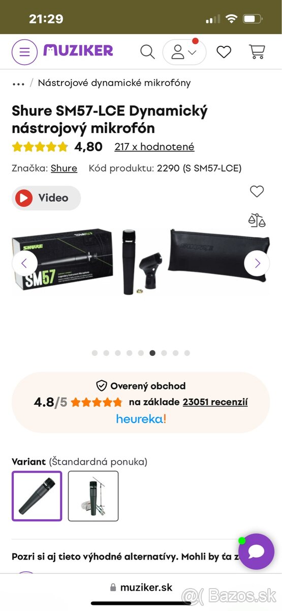 2x Sure sm 57 LCE dynamicky nastrojovy mikrofón