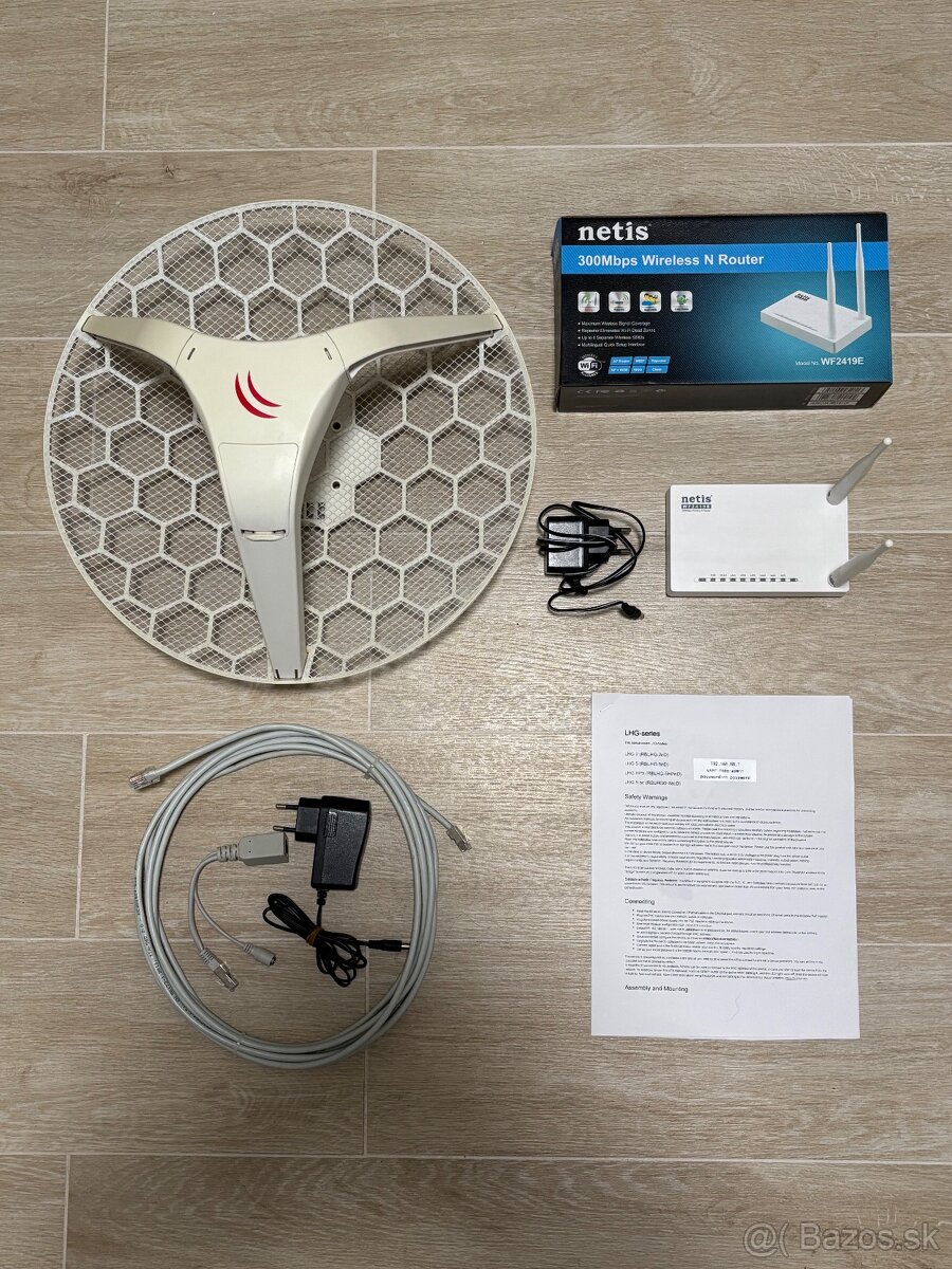 Mirkovlná anténa Mikrotik LGH 5 + WiFi router Netis
