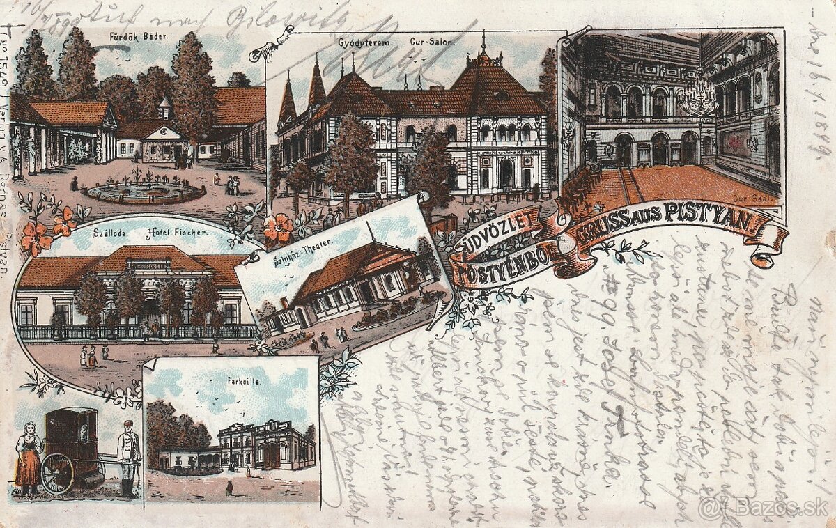Predám delenú pohľadnicu - dlhá pošta Piešťany r. 1898