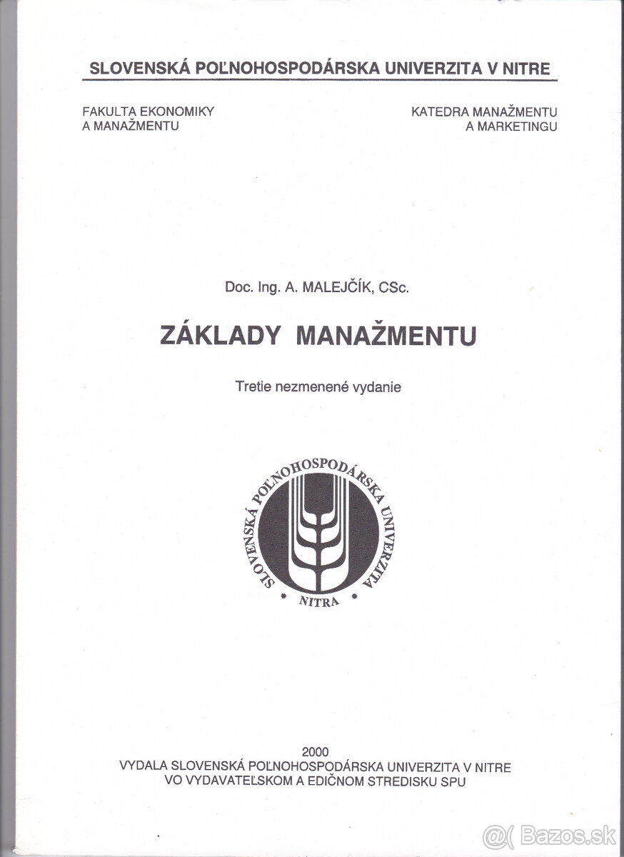 Základy manažmentu SPU Nitra