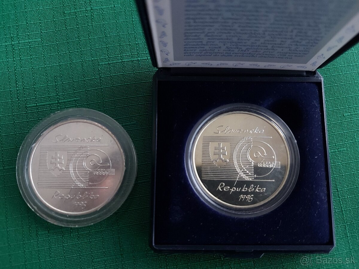 Strieborná pamätná minca 200Sk, 1996, S. Jurkovič, proof+Bk