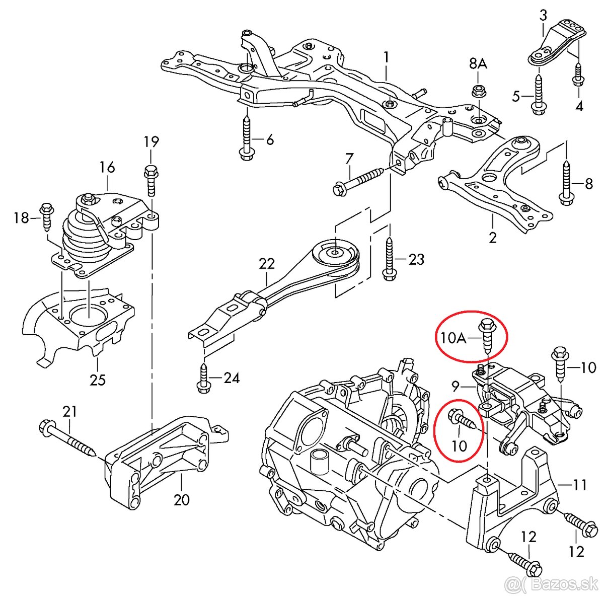 Sada orig skrutiek držiaku prevodovky VW Škoda Seat