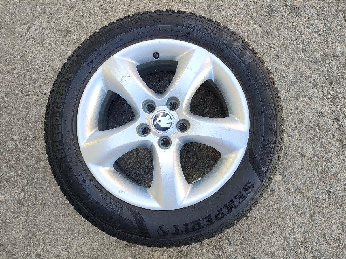Originál alu disky+pneu Škoda Fábia 6Jx15, 5x100 ET43