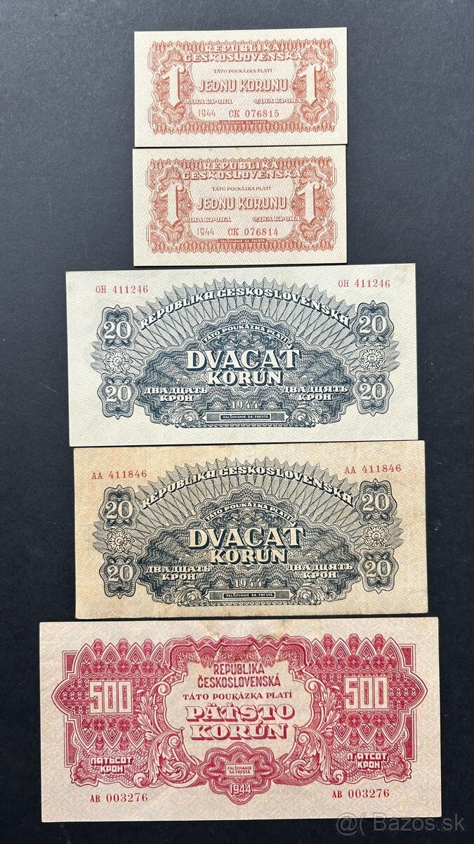 Bankovky ČSSR 1944 Neperforované