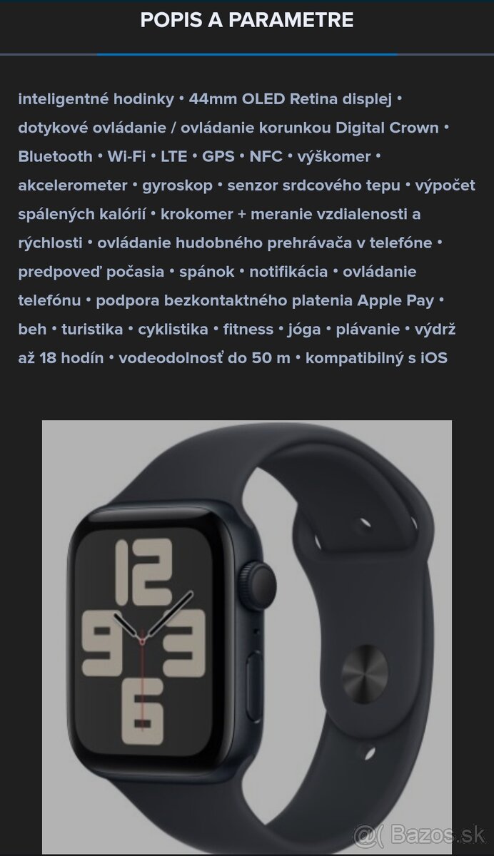 APPLE WATCH SE(gen2) 44mm M/L MIDNIGHT