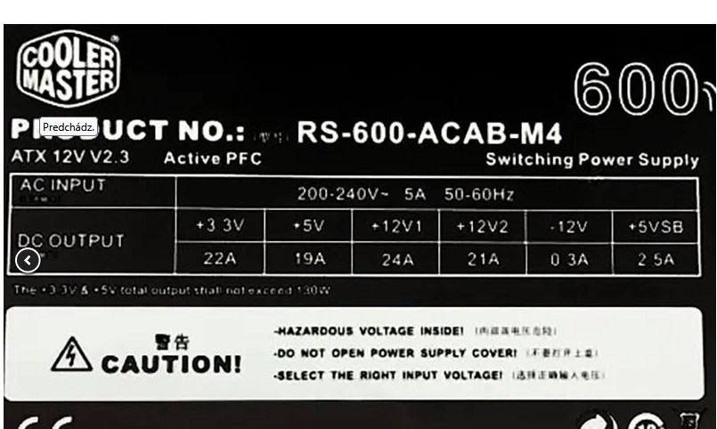 Zdroj 600 Watt cooler master RS-600-ACAB-M4