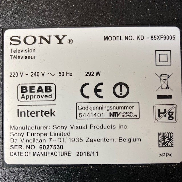 Diely z TV SONY Bravia KD65XF9005